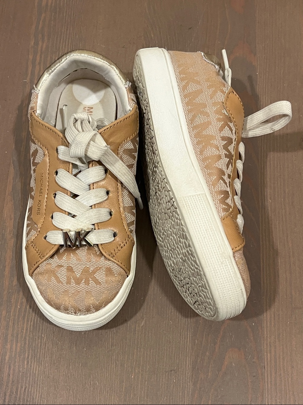 Michael Kors Casual Court Sneakers Kids Size 12 MK Logo Canvas Low Top Lace Up